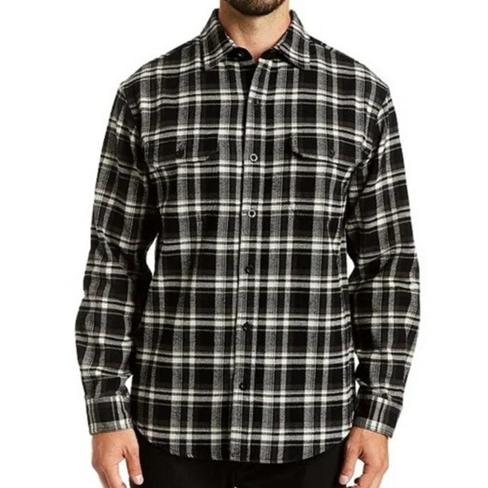 JACHS New York Flannel Shirt Plaid Black White Two Pockets Heavy Men 2XL XXL
